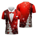 Snow Pine Tree Black And Red Christmas Men's Golf Polo Shirts, Christmas Golf Shirt, Golf Gift For Men