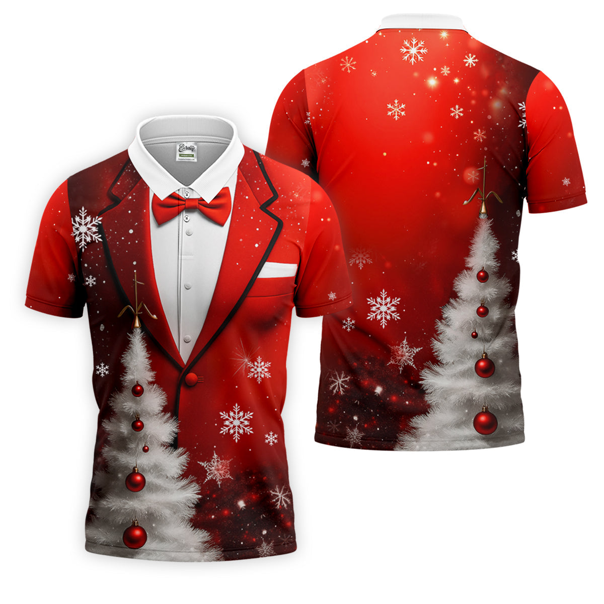 Snow Pine Tree Black And Red Christmas Men's Golf Polo Shirts, Christmas Golf Shirt, Golf Gift For Men