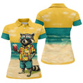Cool Raccoon Tropical Yellow Hawaiian Golf Polo, Golf Tops For Women, Golfing Apparel