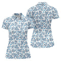 Blue Rose Floral Heart Pattern Golf Shirt, Women's Golf Tops, Golf Polo For Women