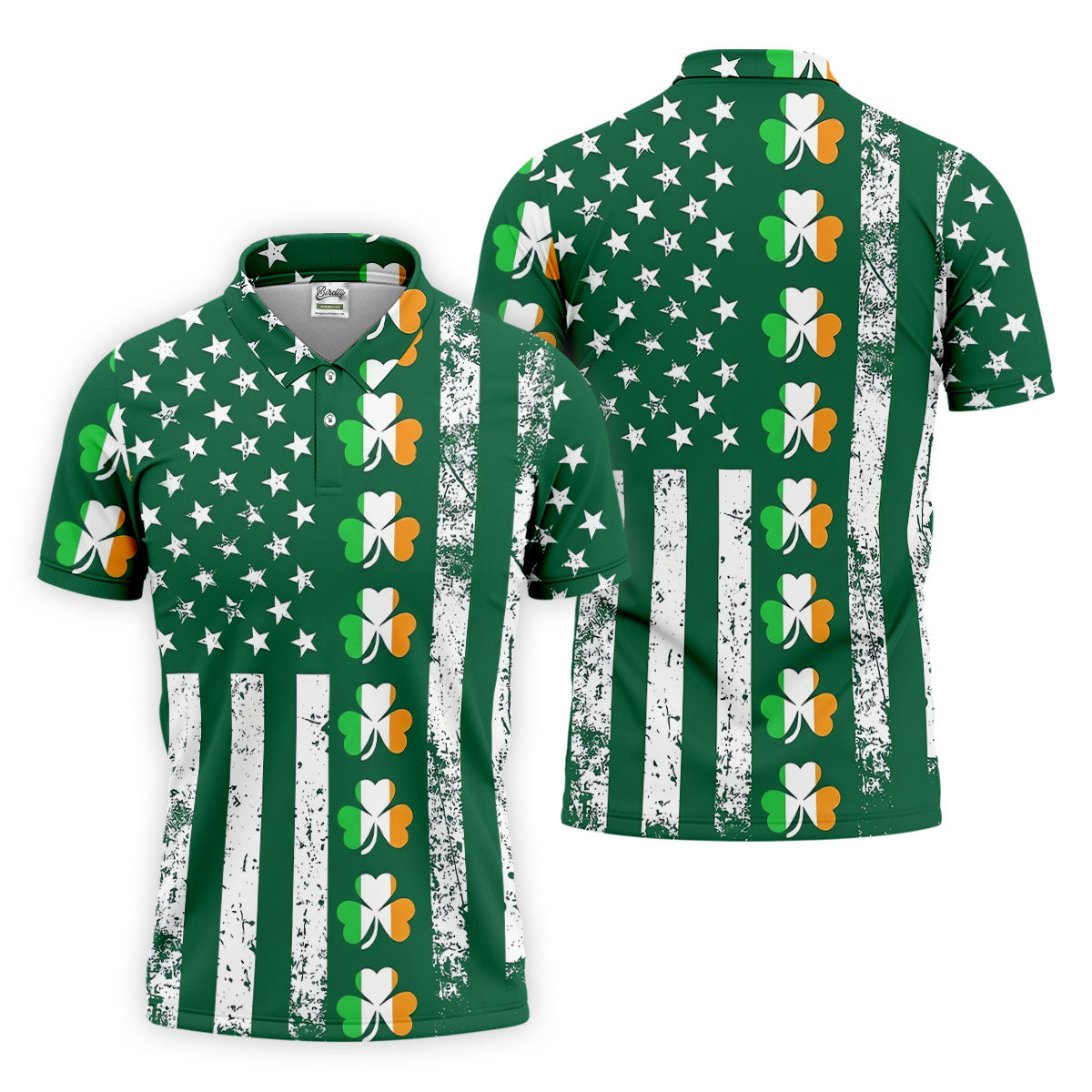 Irish Shamrock Vertical Stripes St Patrick's Day Golf Shirt, Polo Shirts For Men, Golf Shirts For Men