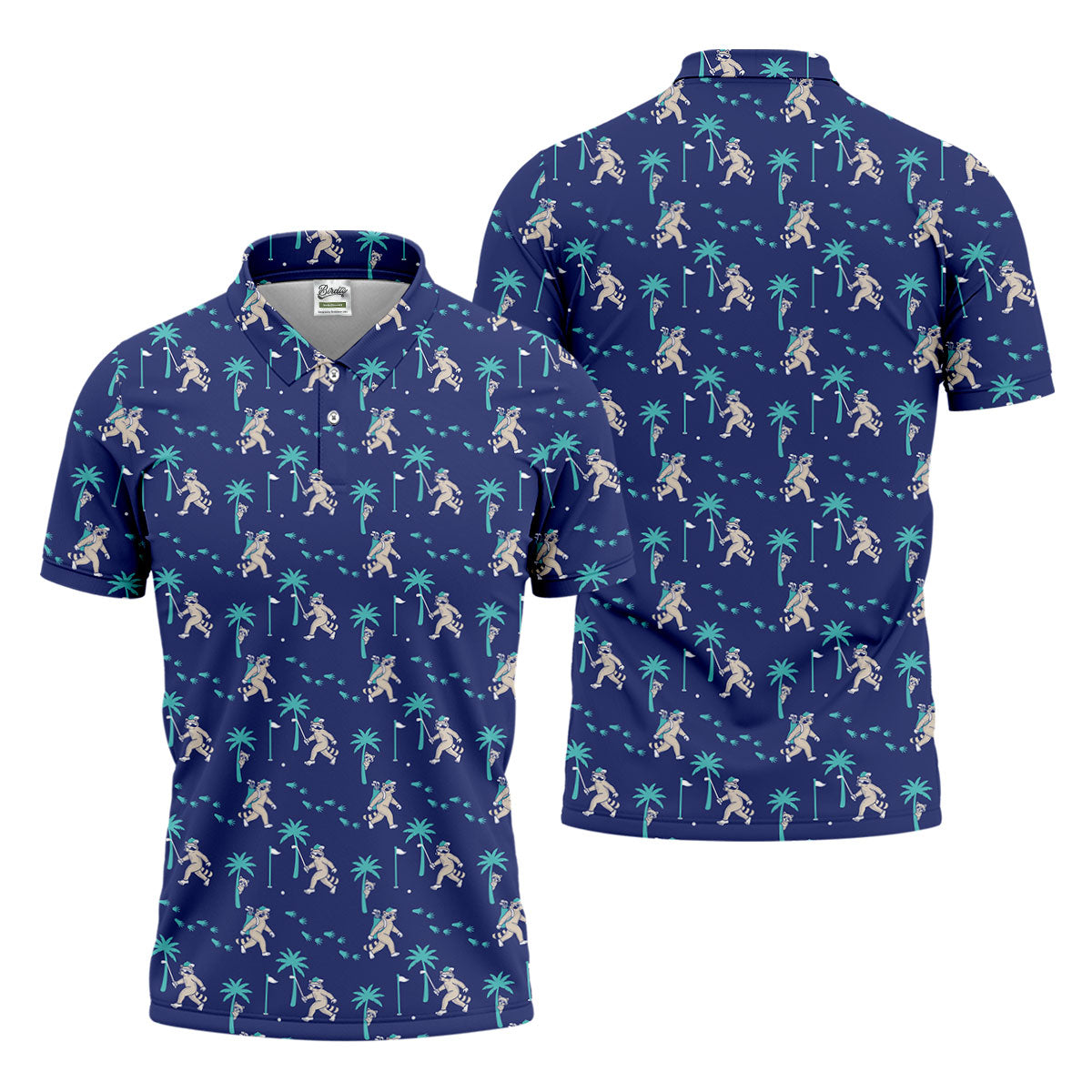 Funny Raccoon Tropical Golf Pattern Polo Shirt, Men's Golf Shirt, Golf Apparel For Men