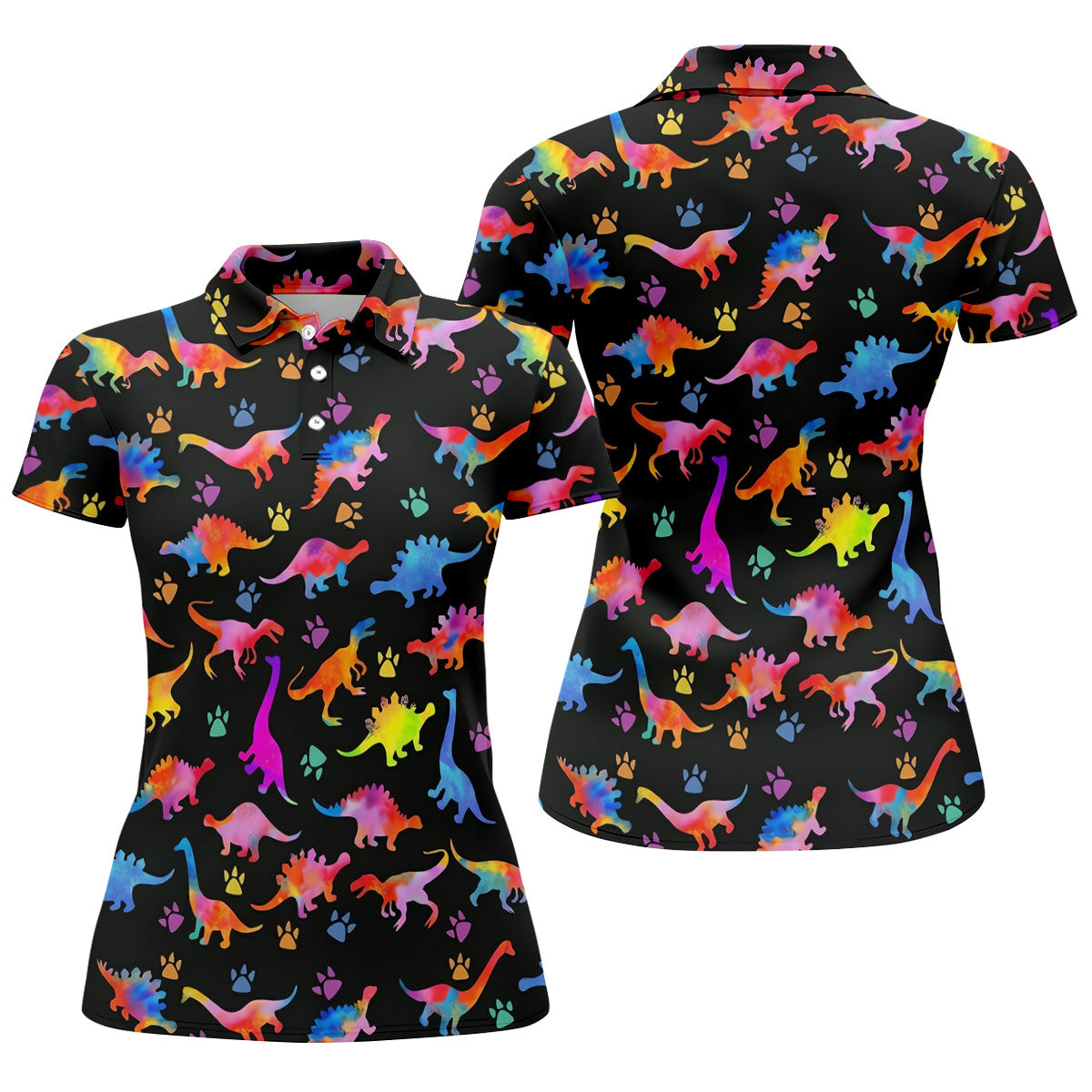 Dinosaur Lover Colorful Golf Shirt, Ladies Golf Shirts, Women's Golf Tops