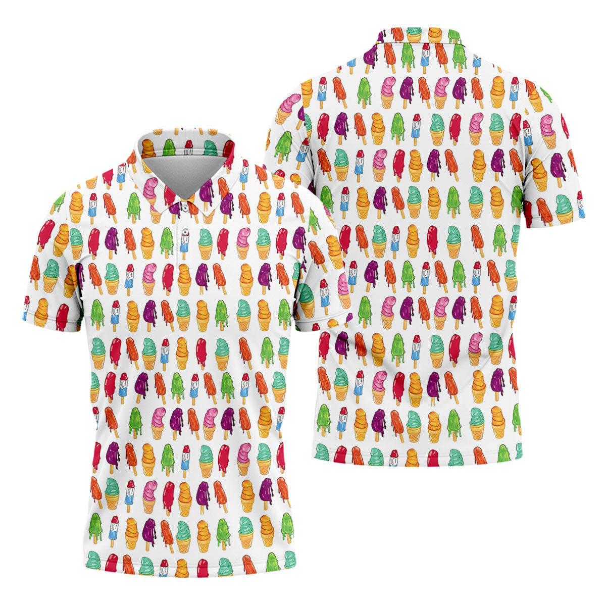 Colorful Ice Cream Pattern Golf Polo Shirt, Men's Golf Shirt, Golf Apparel For Men