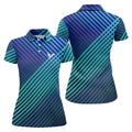 Teal And Purple Striped Pattern Women's Golf Tops, Performance Golf Shirt, Ladies Golf Shirts