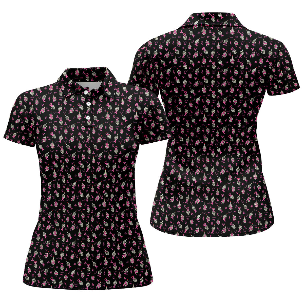 Skeleton Middle Finger Breast Cancer Polo Shirt, Women’s Golf Apparel, Ladies Golf Top