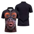 Funny Monkey Face Closeup Print Hawaiian Golf Polo, Golf Tops For Men, Golfing Apparel