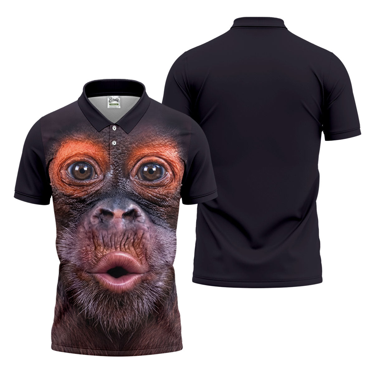 Funny Monkey Face Closeup Print Hawaiian Golf Polo, Golf Tops For Men, Golfing Apparel