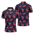 Dark Tropical Pink Flamingo Pattern Golf Shirt, Mens Polo Shirts, Hawaiian Golf Shirt, Printed Golf Shirts