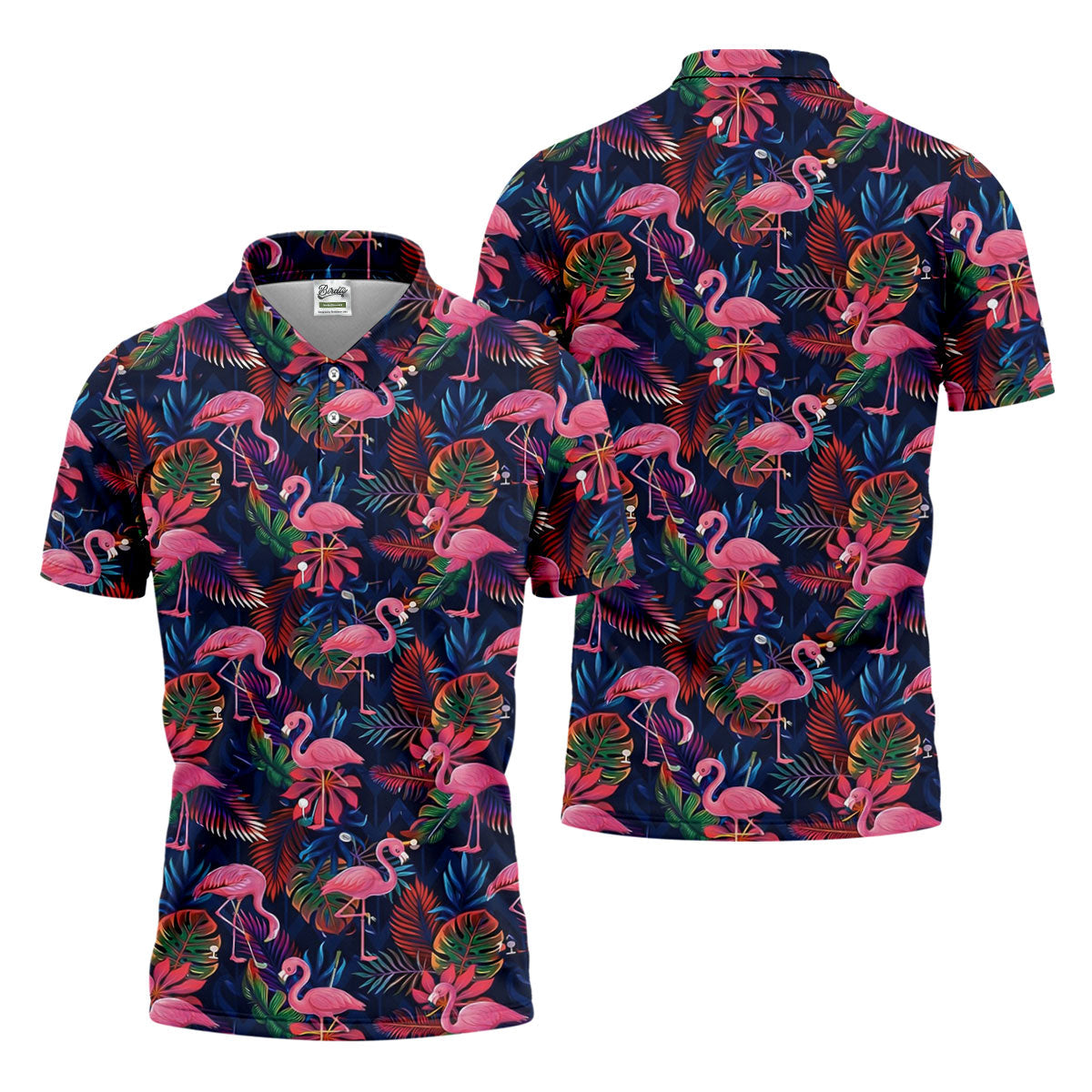 Dark Tropical Pink Flamingo Pattern Golf Shirt, Mens Polo Shirts, Hawaiian Golf Shirt, Printed Golf Shirts