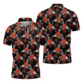 Orange Hibiscus Black Hawaiian Golf Shirt, Summer Vibe Golf Shirts For Men