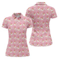 Pink Xmas Tree Santa Claus Pattern Christmas Golf Shirt, Women's Golf Tops, Golf Gift For Ladies