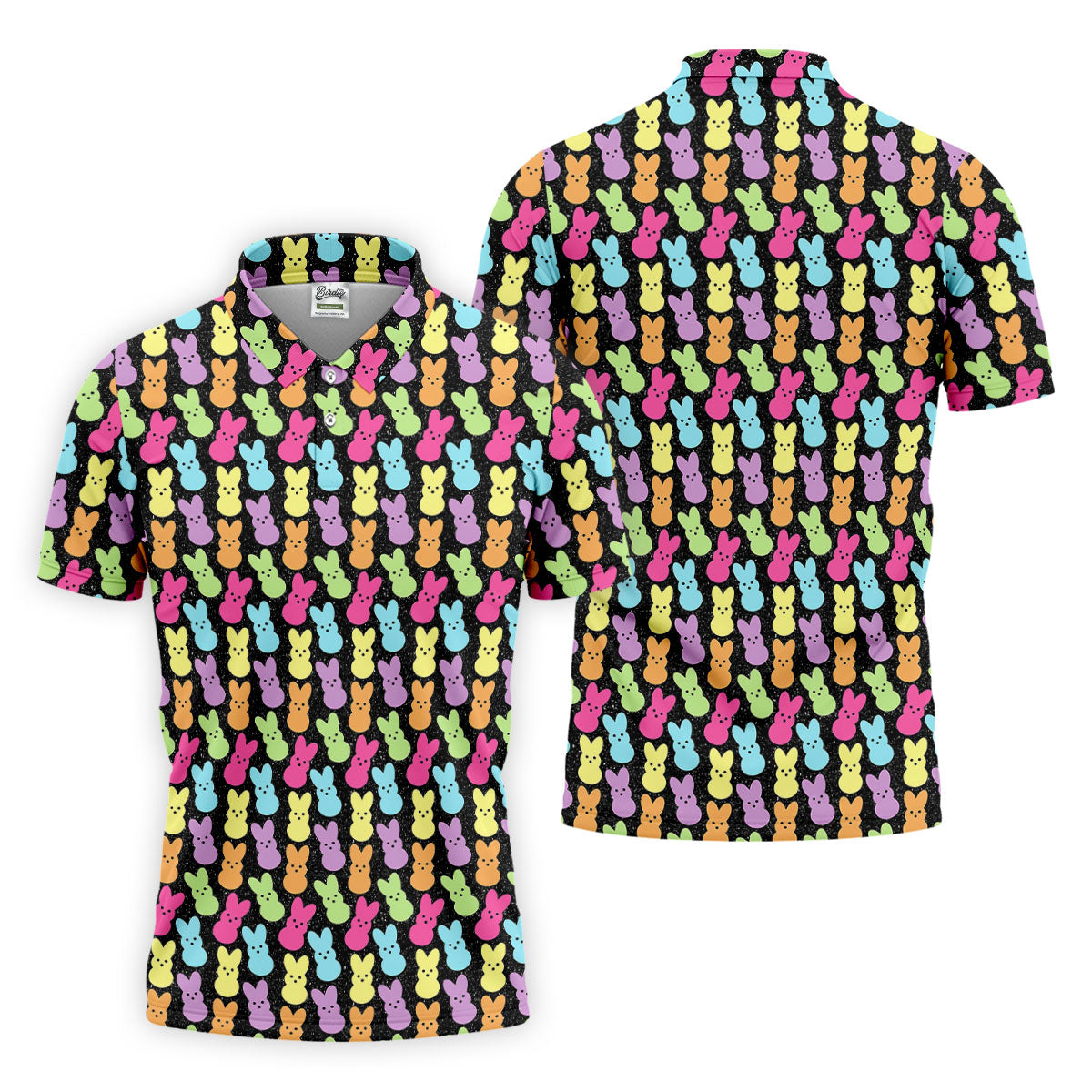 Colorful Easter Peeps Black Golf Shirt, Golf Shirts For Men, Cute Golf Outfit, Polo Shirts For Men