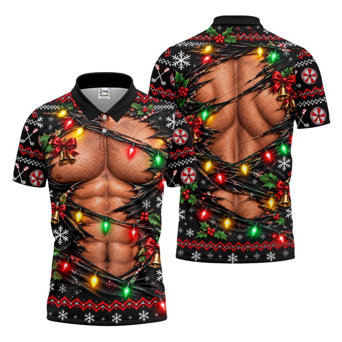 Christmas Ripped Muscle Polo Shirt, Christmas Golf Shirt For Men, Mens Golf Apparel