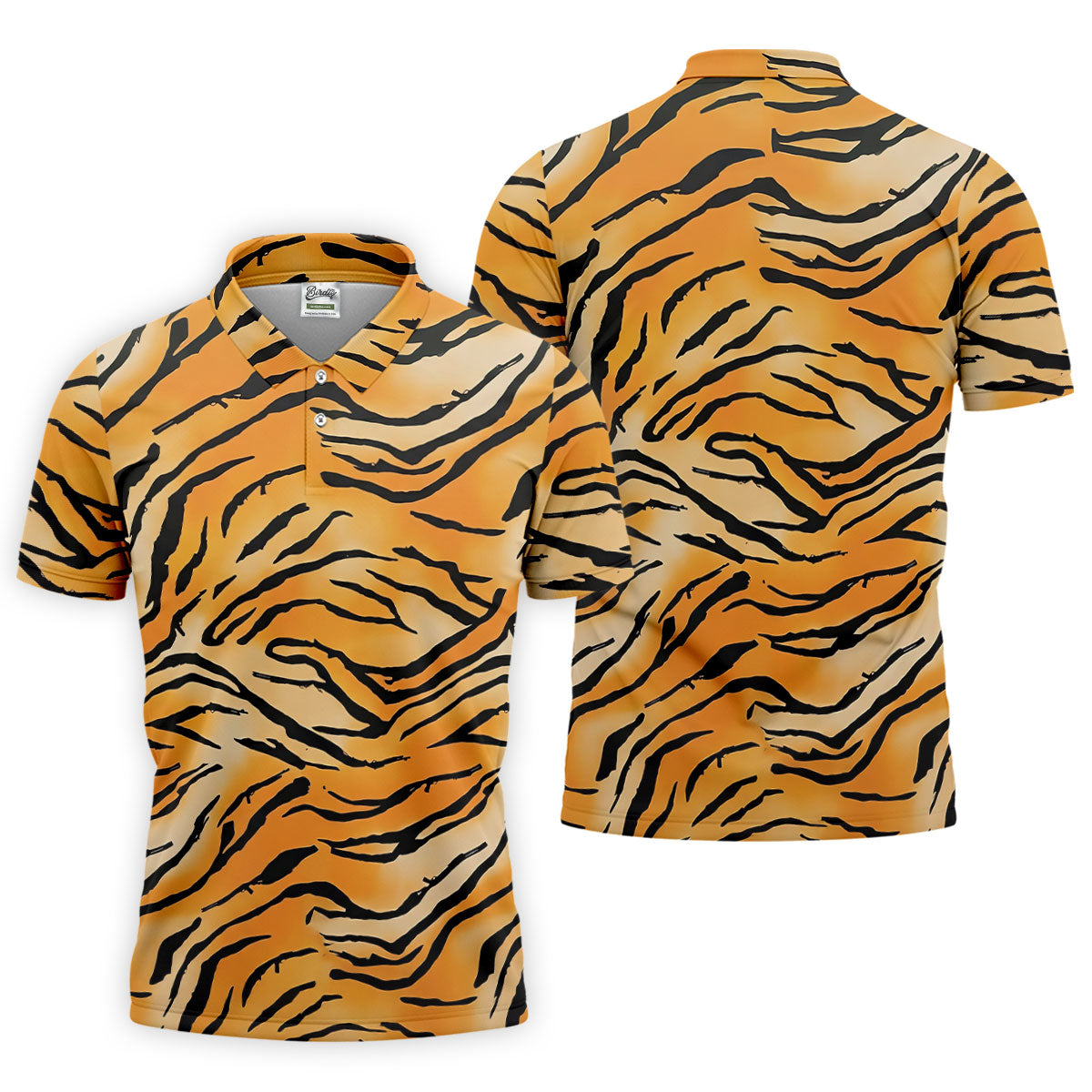Tiger Stripe Pattern Hawaiian Golf Shirt, Men's Funny Golf Shirts, Golf Shirts For Men