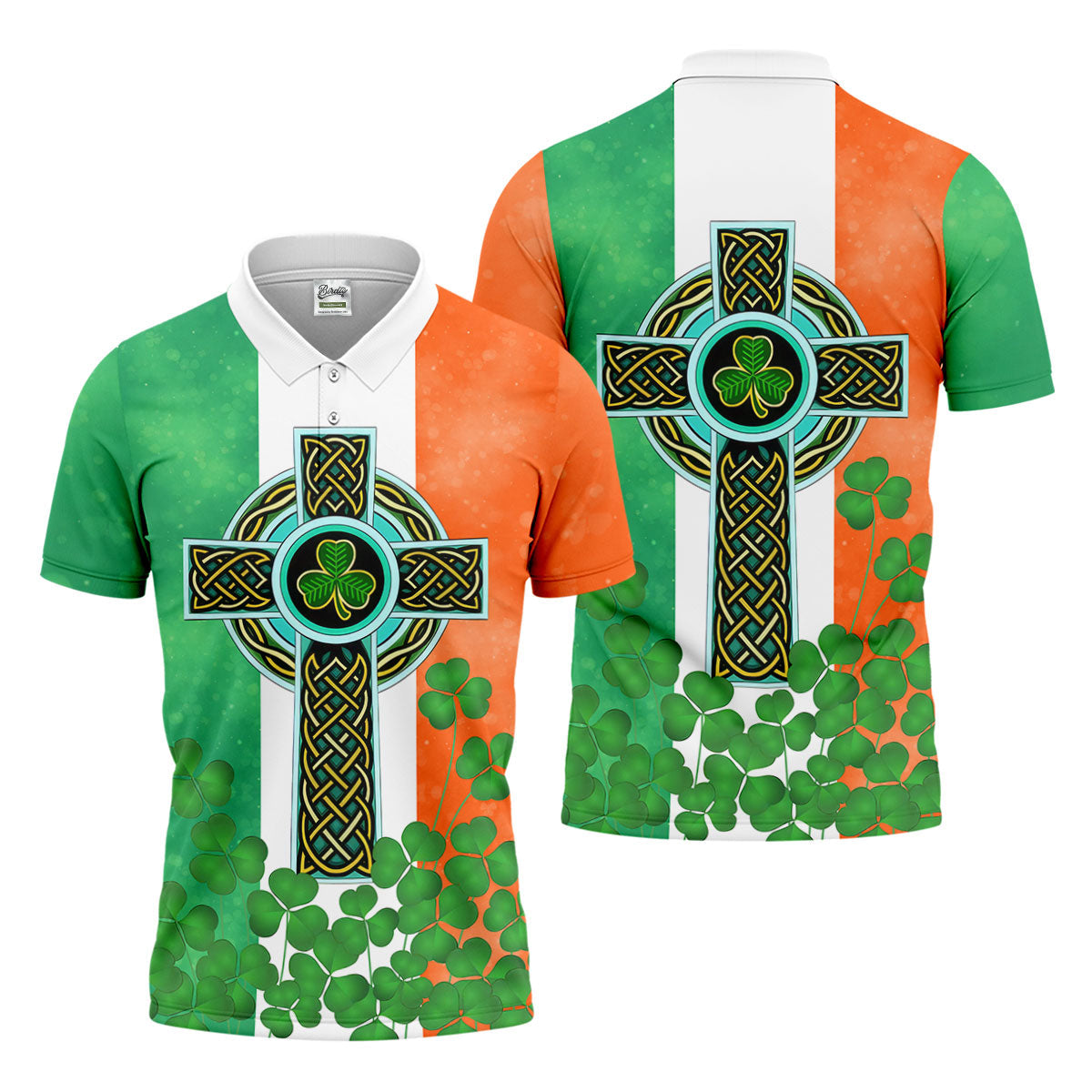 Celtic Cross Knotwork St Patrick's Day Shamrock Golf Shirt, Men's Golf Polo Shirts, Golf Shirts For Men