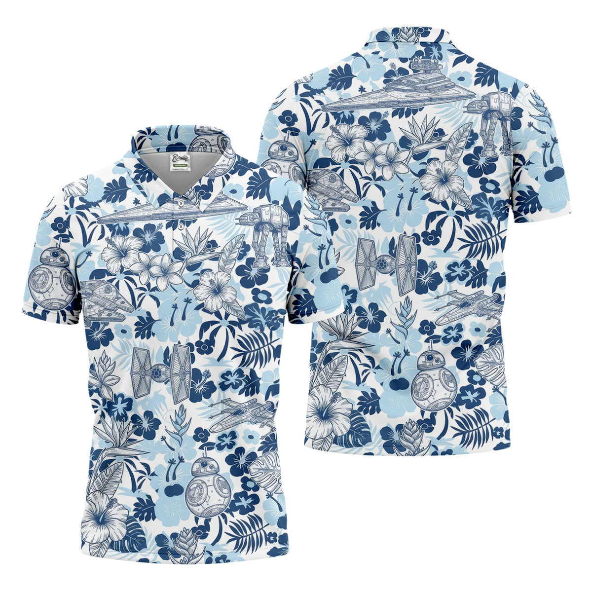 Retro Spacecraft Hawaiian Golf Polo Shirt, Men's Golf Shirt, Printed Golf Shirts