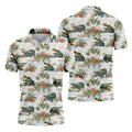 Tropical Coastal Alligator and Hibiscus Pattern Hawaiian Golf Polo, Golf Tops For Men, Golfing Apparel