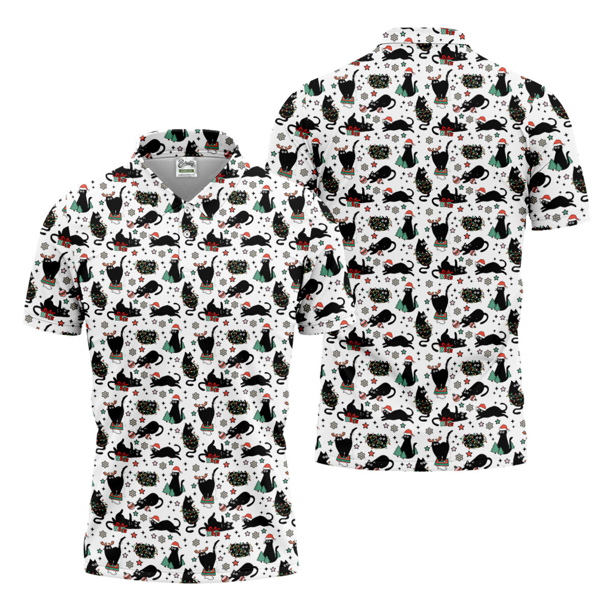 Xmas Black Cat Polo Shirts For Men, Christmas Golf Shirt, Golf Gift For Men, Christmas Golf Shirt