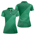 Green And White Striped Pattern Women's Golf Tops, Performance Golf Shirt, Ladies Golf Shirts