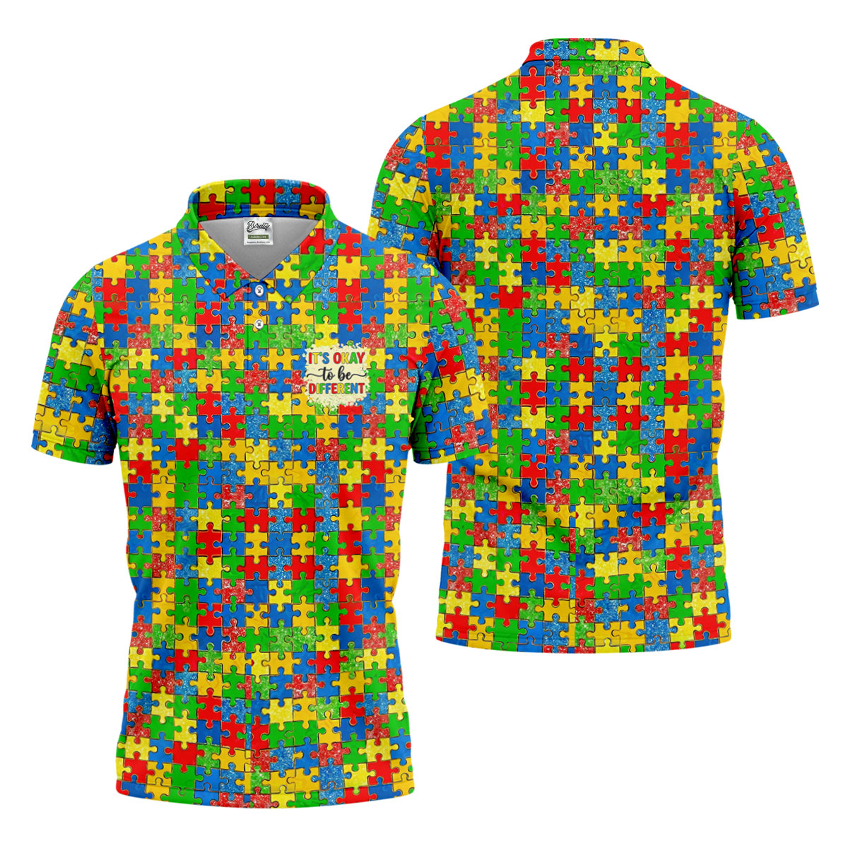 It's Okay To Be Different Colorful Puzzle Pattern Autism Awareness Men's Golf Shirt, Polo Shirts For Men