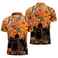 Spooky Black Cat Halloween Golf Polo Shirt, Men's Golf Shirts, Hawaiian Golf Shirt