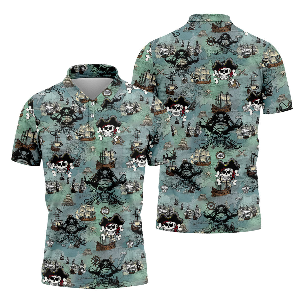 Pirate Captain Skulls, Kraken Tentacle Design Design Hawaiian Golf Polo, Golf Tops For Men, Golfing Apparel