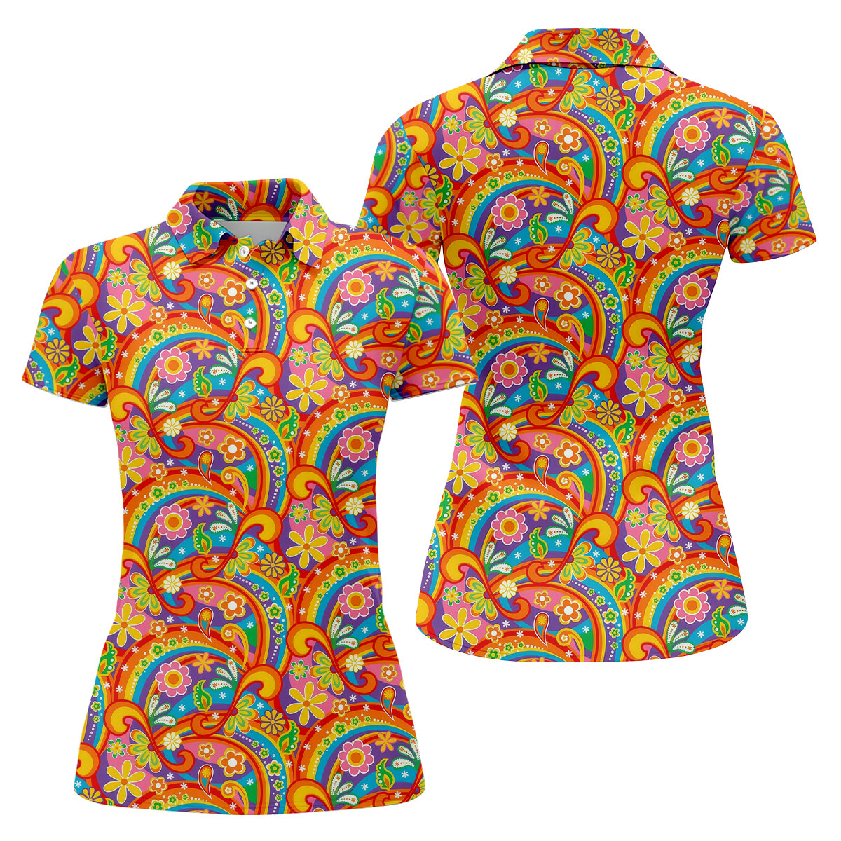 Rainbow Floral LGBT Support Hawaiian Golf Shirt, Retro Golf Shirt, Women's Golf Tops