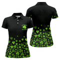 Shenanigans Coordinator Golf Ball Pattern St Patrick Day Black Golf Shirt, Women's Golf Tops, Ladies Golf Polos