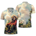 Lion Dreamscape Mist Hawaiian Golf Polo, Golf Tops For Men, Golfing Apparel