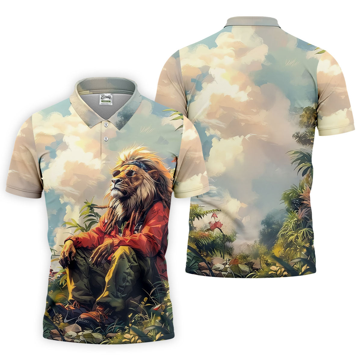Lion Dreamscape Mist Hawaiian Golf Polo, Golf Tops For Men, Golfing Apparel