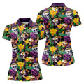 Tropical Sugar Skull Floral Golf Polo Shirt, Golf Tops For Women, Performance Golf Shirt