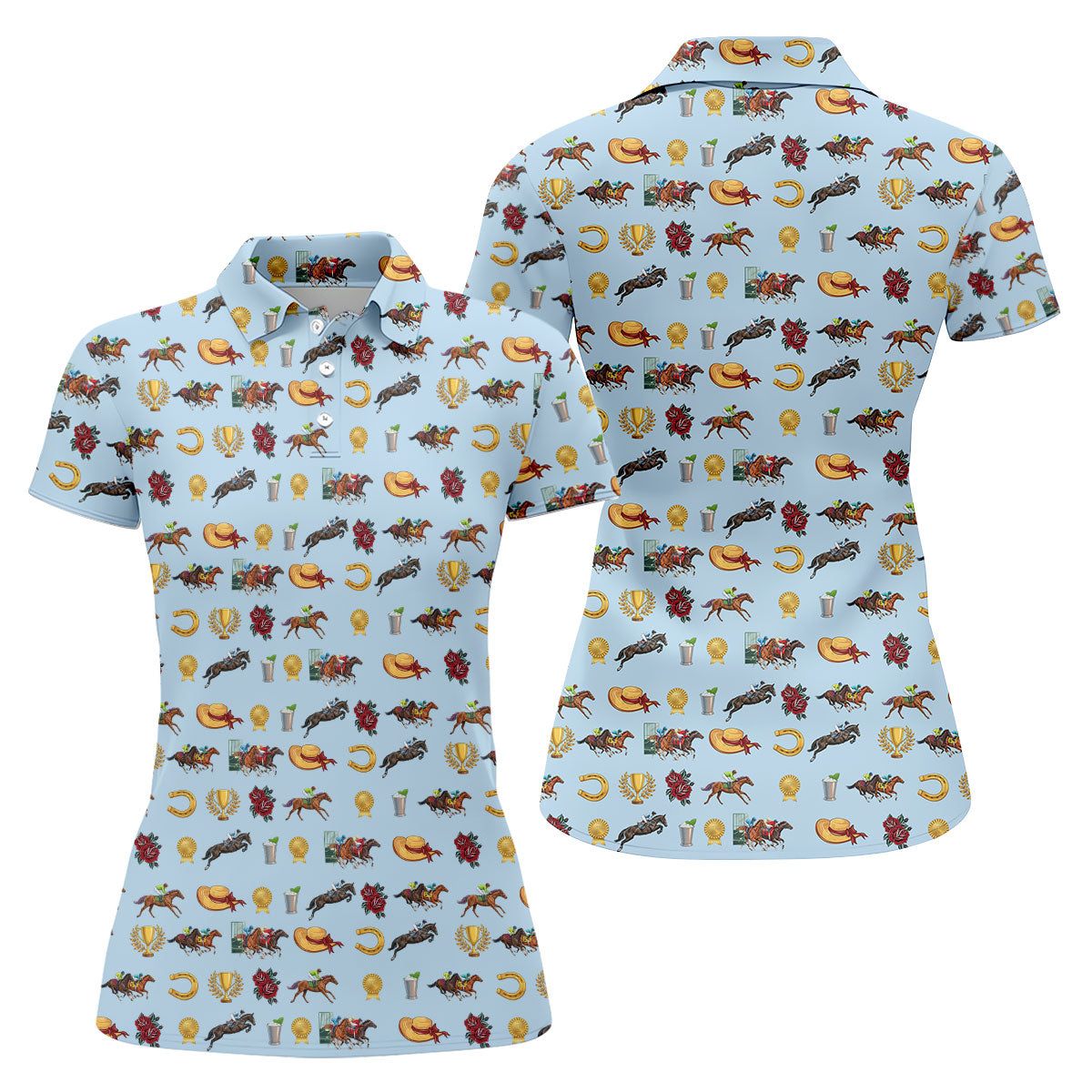 Run For The Roses Horse Ride Racing Women's Golf Tops, Ladies Golf Shirts, Golf Shirt For Women