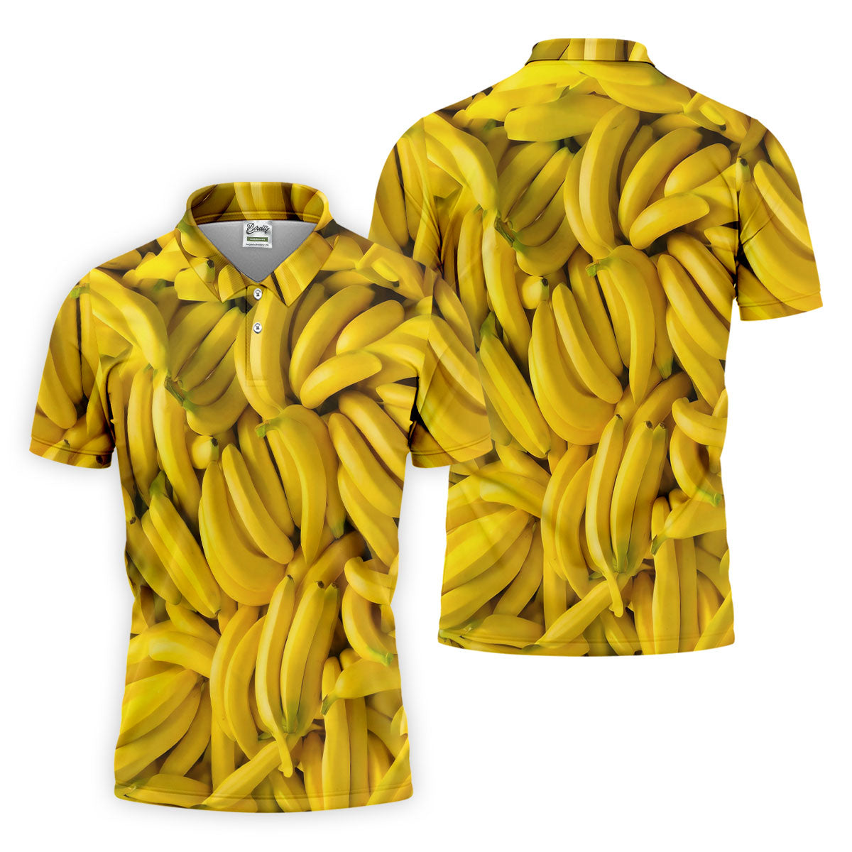 Realistic Banana Print Hawaiian Golf Shirt, Polo Shirts For Men, Mens Golf Apparel