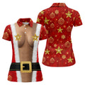 Santa Suit Gold Stars Christmas Golf Shirt, Women’s Golf Polo, Golf Tops For Women