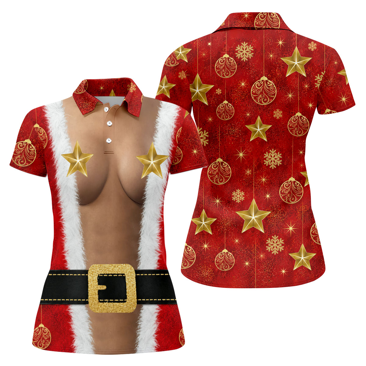 Santa Suit Gold Stars Christmas Golf Shirt, Women’s Golf Polo, Golf Tops For Women