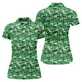 Green Golf Ball And Flag Pattern Golf Shirt, Ladies Golf Shirts , Women's Golf Tops
