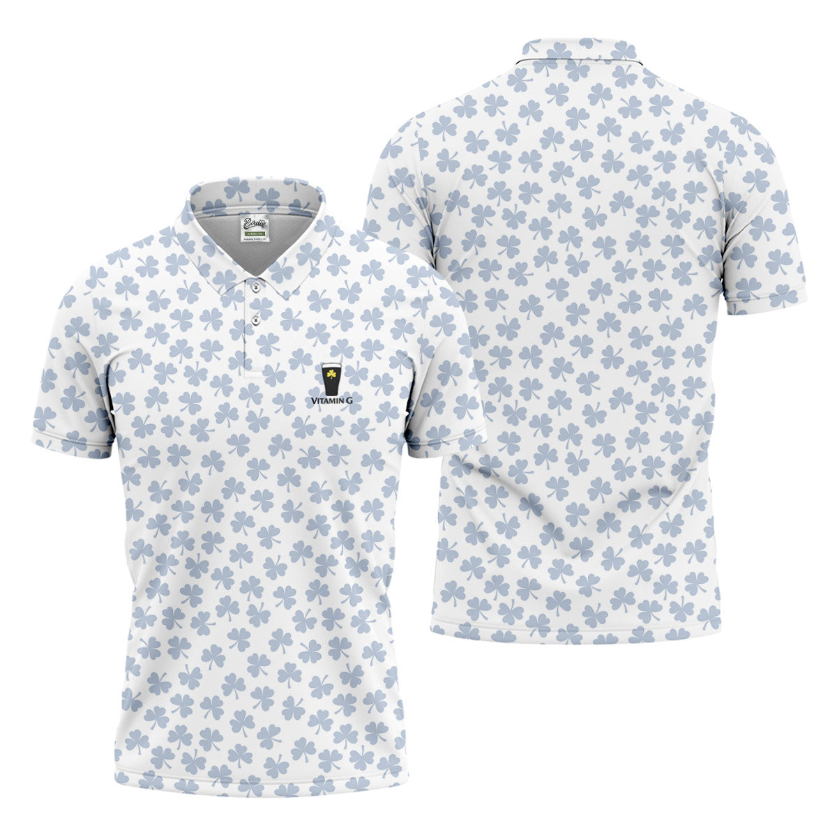 Vitamin G Shamrock Pattern Golf And Beer White Golf Shirt, St Patrick's Day Golf Shirt, Polo Shirts For Men