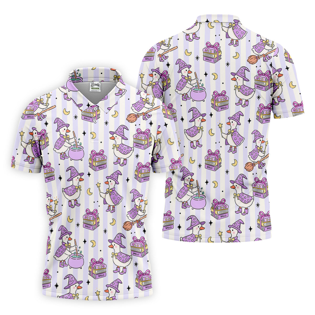 Halloween Witch Goose Purple Pastel Fun Golf Shirts For Men, Polo Shirts For Men, Golfing Apparel