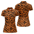 Bold Orange Black Tiger Stripe Animal Print Golf Shirt, Women Golf Shirts, Golf Apparel For Ladies