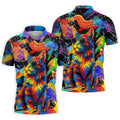 Colorful Cat Sunglasses Paint Splash Golf Shirt, Men's Golf Shirt, Golf Apparel For Men