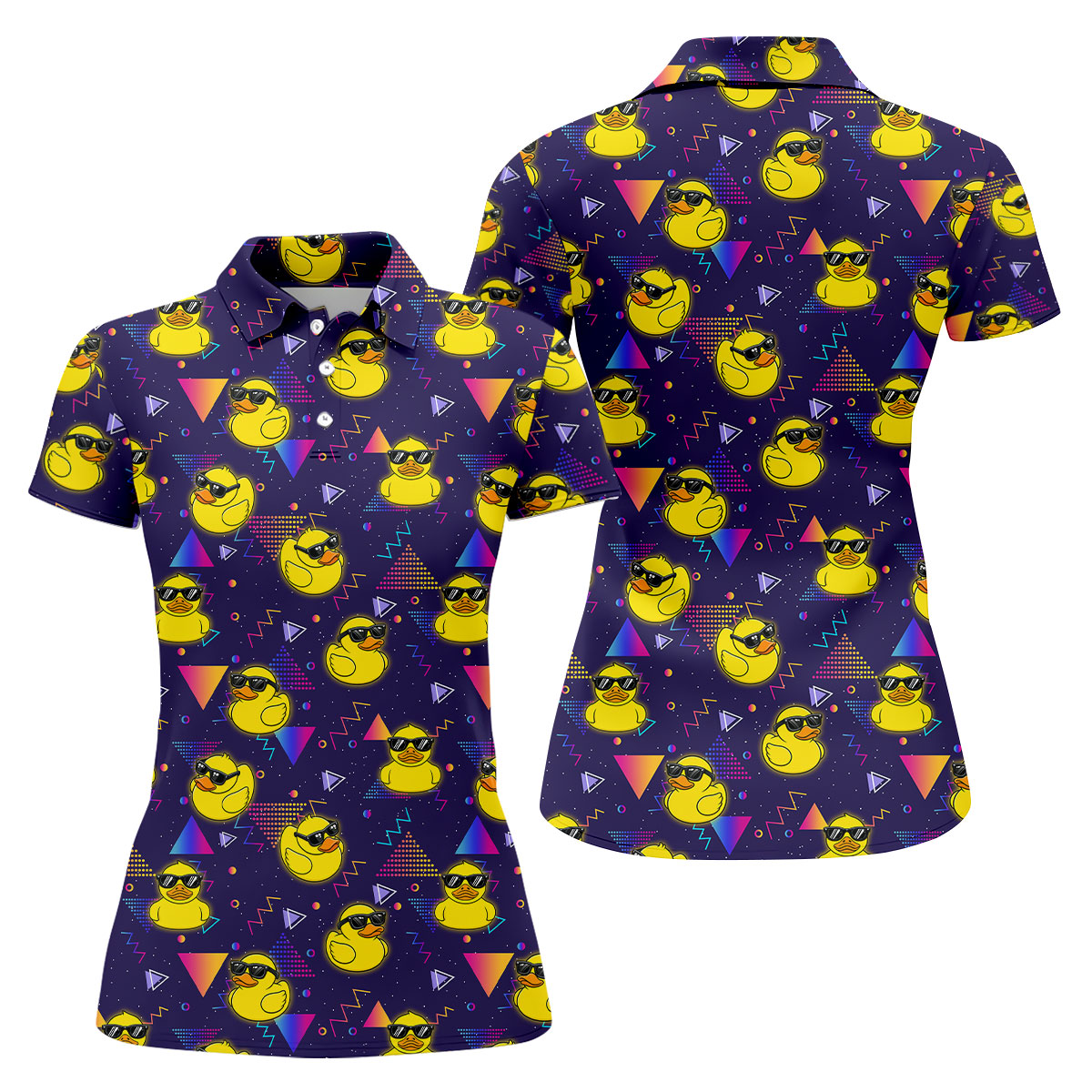 Funny Rubber Duck Retro Pattern Hawaiian Golf Shirt, Women's Golf Tops, Ladies Golf Shirts