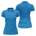Stick Figure Golf Pose Autism Ribbon Blue Golf Shirt, Autism Awareness Colors Ladies Golf Polos