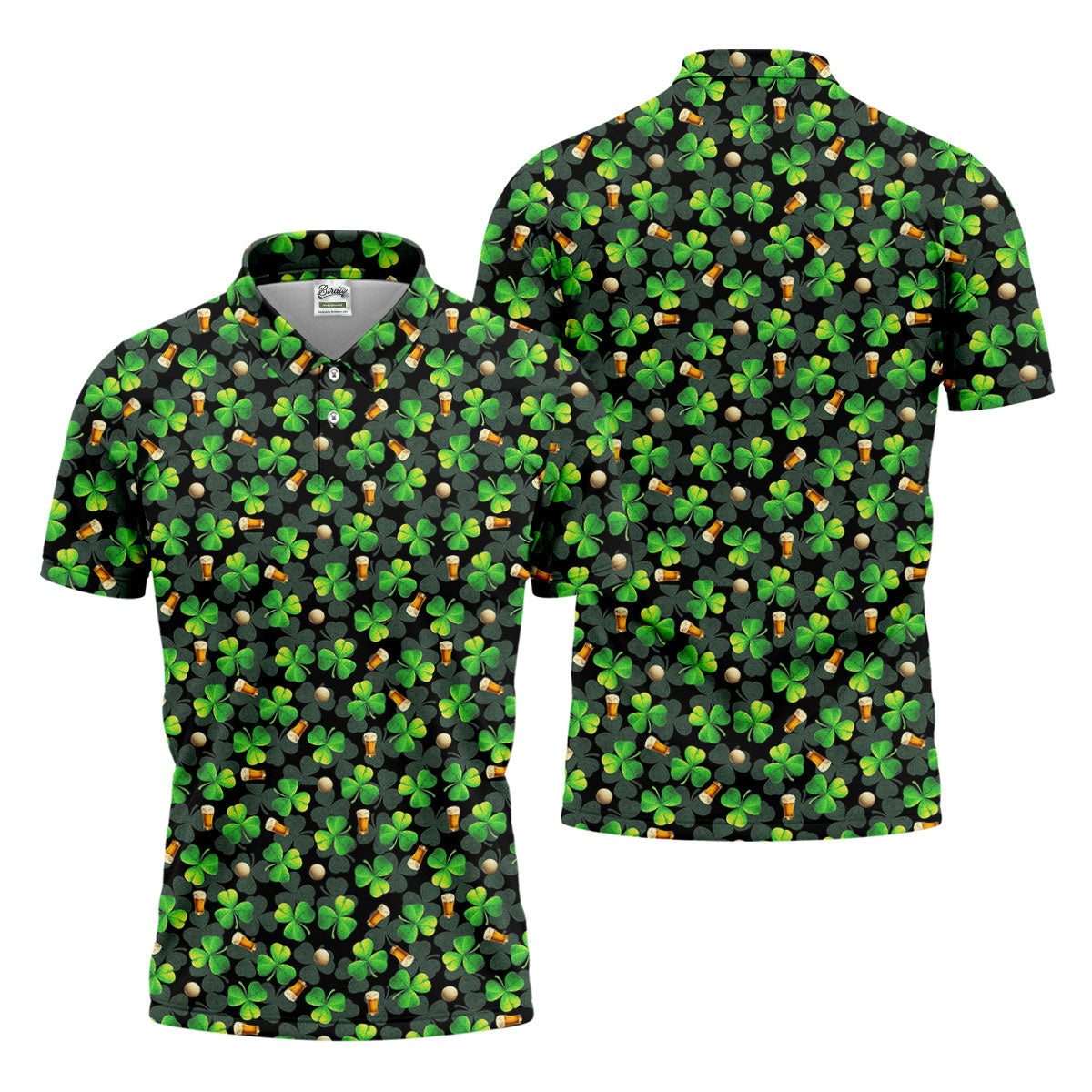 St Patrick's Day Beer Golf Ball Pattern Shamrock Golf Shirt, Polo Shirts For Men, Golf Shirts For Men