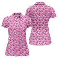 Pink Breast Cancer Hearts And Ribbons Polo Shirt, Golf Tops For Women, Women’s Golf Polo