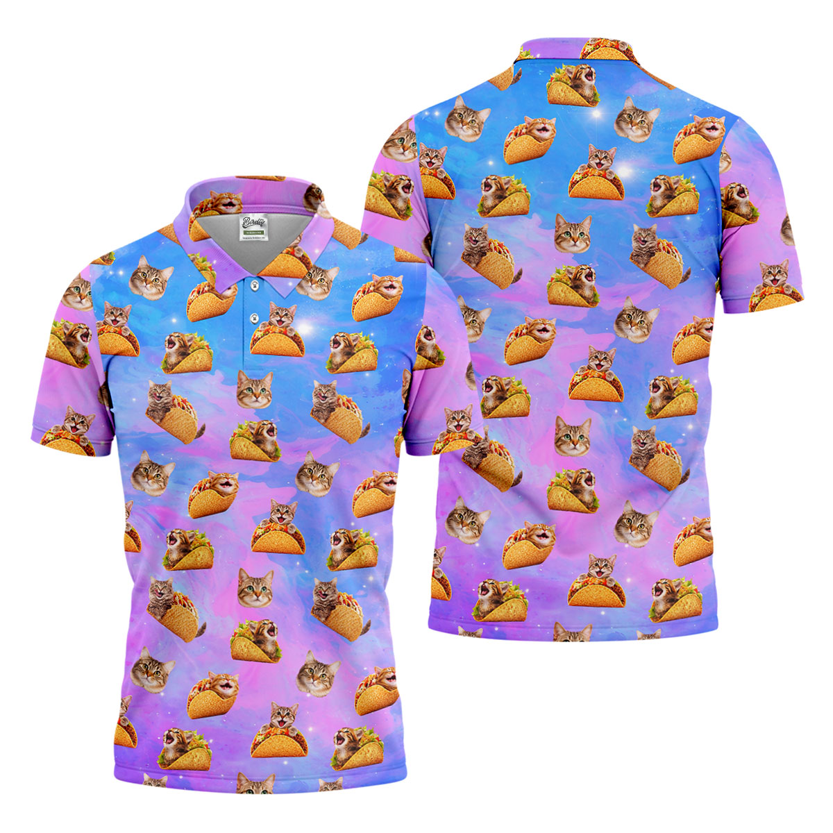 Funny Taco Cat Galaxy Pattern Golf Shirt, Mens Golf Apparel, Polo Shirts For Men