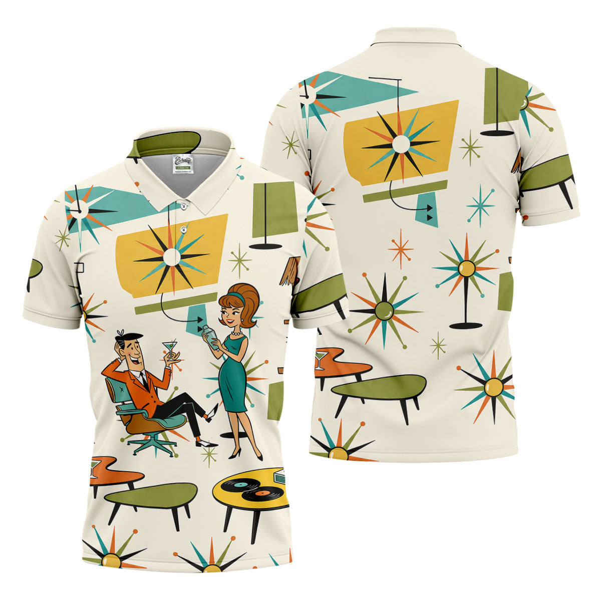 Atomic Cocktail Lounge Retro Hawaiian Golf Shirt, Men's Golf Shirt, Polo Shirts For Men