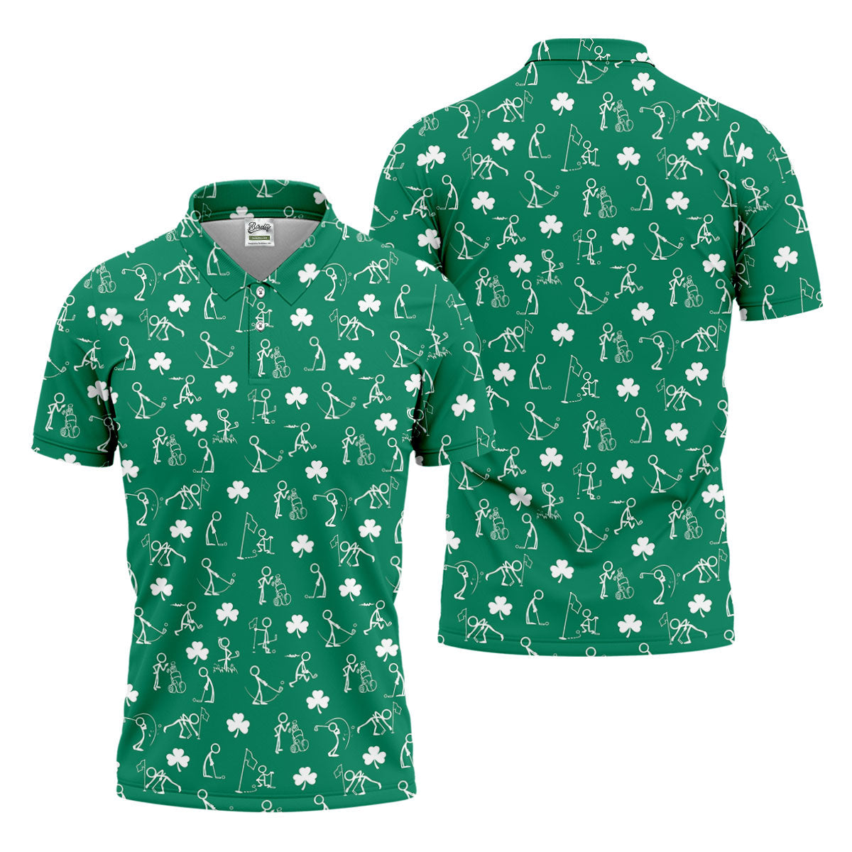 Stick Figure Golf Pose St Patrick's Day Shamrock Green Golf Shirt, Polo Shirts For Men, Golf Shirts For Men