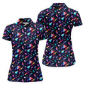 Retro Memphis Geometric Pattern Golf Polo Shirt, Women's Golf Tops, Golf Polo For Women