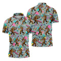 Bigfoot Pop Culture Pattern with Retro TV Sets Design Design Hawaiian Golf Polo, Golf Tops For Men, Golfing Apparel
